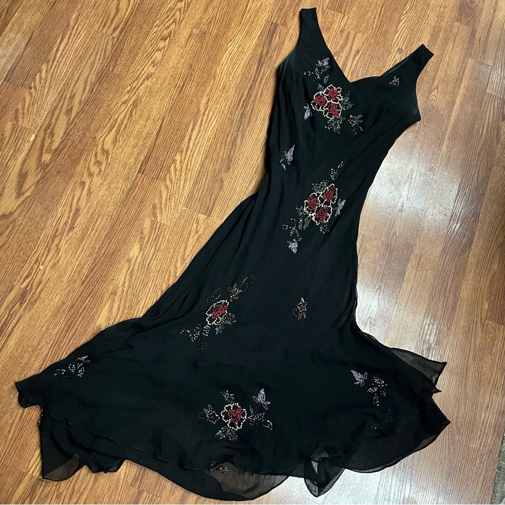 Vintage 90’s Y2K 100% Silk Dress Silk Slip Dress Fairy Beaded Dress Embroidered